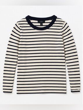 J.Crew 100% Merino Wool Striped Crewneck Sweater XS Black Ivory